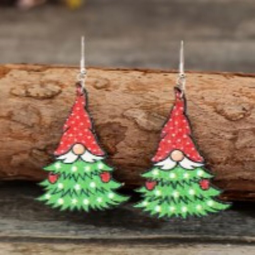 Chic Santa & Christmas Tree Wooden Dangle Earrings - Picture 6 of 6